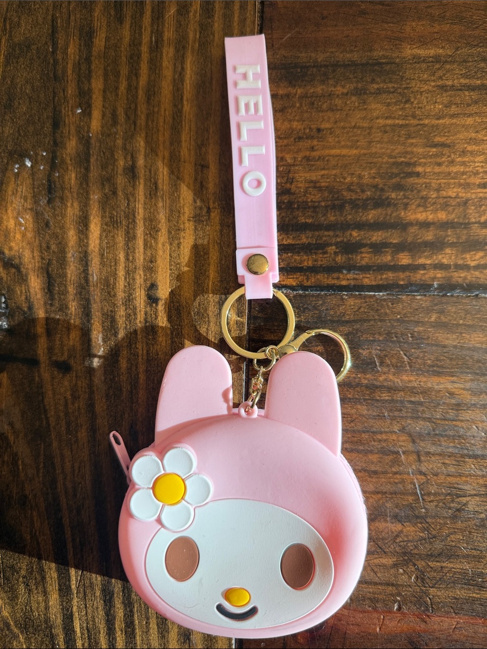 Kawaii-Themed Keychain & Zippered Coin Pouch w/Goldtone Ring